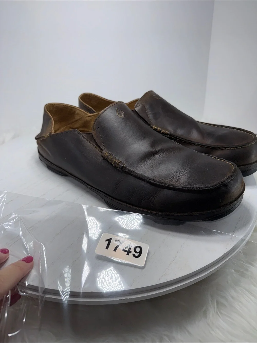 OluKai Men's Chocolate Brown Leather Slip-On Loafers